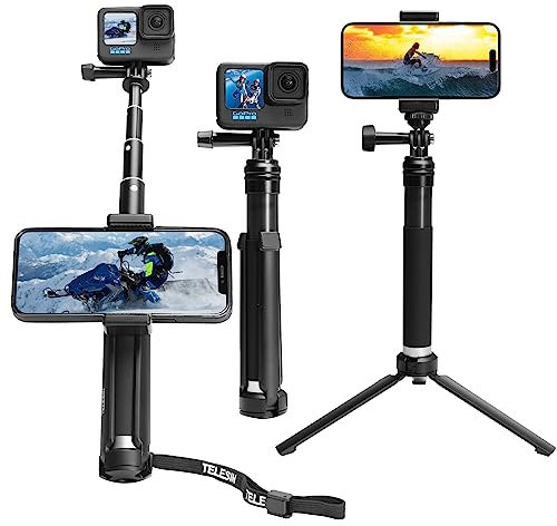 AuyKoo Teleskop Selfie Stick mit Stativ wasserdichte Aluminiumlegierung Handheld Selfie-Stangen für GoPro Hero 11 10 9 Black 8 7 6 5 Black GoPro Max Fusion Kameras