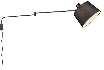 meineWunschleuchte Schwenkbare Wandleuchte mit Gelenkarm & Stoffschirm in Schwarz, Ausladung bis 150cm