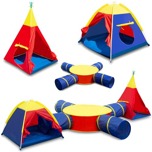 COIL Kinderspielzelt, Kinderzelt Outdoor - Spielzelt mit Tunnel, Zelt Kinderzimmer - Kinderzelt für Drinnen, Spielzelt Kinder Outdoor, Teilhaus, Spielhaus für Kinder ab 3 Jahren (7 in 1)