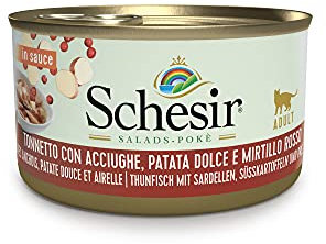 Schesir Cat Salad Thunfisch und Sardelle mit Süßkartoffeln und Preiselbeeren - hochwertiges Katzenfutter nass in Sauce mit echten Früchten und reich an Vitaminen - 24 x 85g