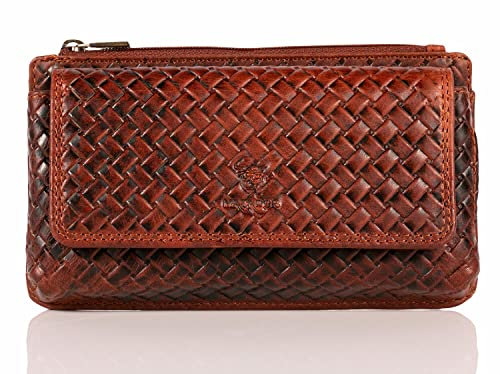 MATADOR 2in1 Echtleder Handy Tasche mit Reißverschlussfach #Brisbane, mit edler Geschenkbox und RFID Schutz, Elegante Handygürteltaschen für Smartphone bis 6,9 Zoll in Geflochten Braun