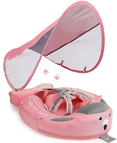 HECCEI Baby Schwimmring mit Sonnendach, Mambobaby Schwimmhilfe Robust Weich Wasserdicht Schwimmtrainer für Kinder 3 Monate bis 24 Monate