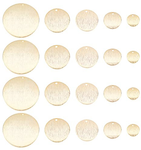 SUPERFINDINGS 20 Stück Messing Anhänger In 5 Größen Echt 24 Karat Vergoldet Blanko Flache Runde Blanko Stanzanhänger Anhänger Für Armband Halskette Schmuck Basteln Bohrung: 1.2 1.6mm
