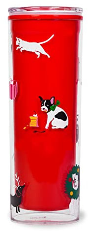 kate spade new york Thermobecher für den Urlaub, 473 ml, Rot, doppelwandig, Thermobecher für Kaffee oder Tee, Deck the Paws