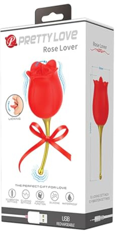 Pretty Love Rose Lover Klitoris-Vibrator mit Leckstimulator, Rot/Gold, Ø5x14,2 cm