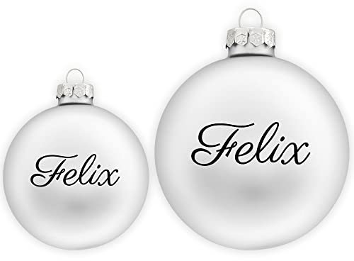 TheSmartGuard Christbaumkugel mit Namen | Weihnachtskugel personalisiert aus Glas| Ø 6cm in Silber-Weiß (Matt) | Weihnachtsbaumschmuck
