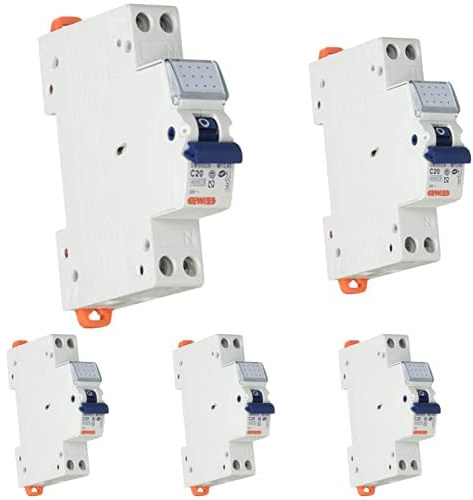 Gewiss GW90028 Interruttore Magnetotermico 1P+N 20A 4,5KA, Automatico, Multicolore, Pacco da 5