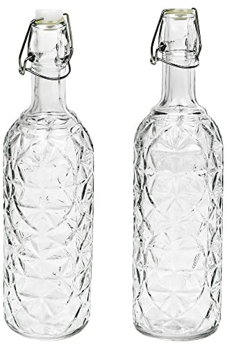 2 x 720ml Glass Bottle with Metal Airtight Swing Top Reusable Bottles for Water Wine Juice Cordial