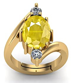 KIRTI SALES Ring für Damen und Herren, zertifiziert unbeheizt, unbehandelt, 6,00 Ratti A+, natürlicher gelber Saphir, Pukhraj-Edelstein, vergoldet, Ring für Damen und Herren, Gelber Saphir in