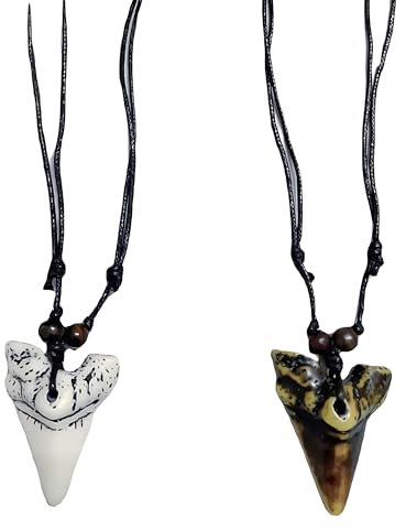 2 x Surfers Necklace Pendant | Realistic Sharks Design Imitation Tooth | Beach Jewellery | Suitable for Boys and Girls Men and Women | Humane Imitation Resin used | Adjustable | Fashionable
