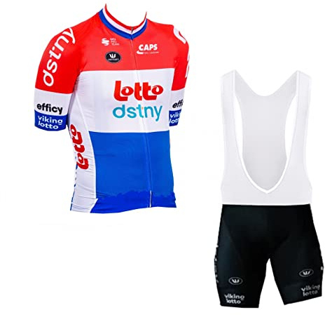 SGCIKER Hommes 2023 World Tour Pro Team LottoDstny Maillot Cyclisme Ensemble, Été Manches Courtes Respirant Cycle Chemise VTT Vélo Vêtements Cuissard Kits 9D Gel Pad (2XL)