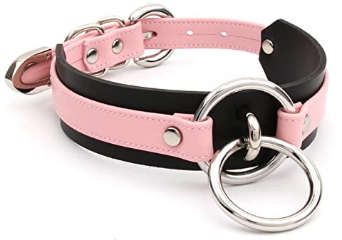 lalatia Girocollo Donna O Ring Choker Collana in Ecopelle (Rosa Nero Argento)