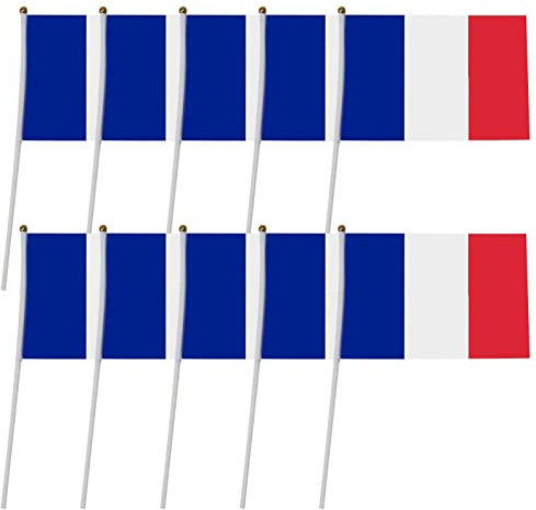 Firulab Francia Stick Flags,10 Banderas Que agitan la la Bandera Francesa Azul Blanca roja - Bandera Francia 5,5X8,3 Pulgadas, Banderas pequeñas Palo para Actividades, Desfile