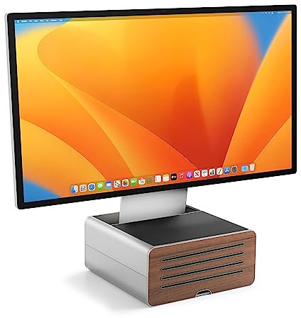 Twelve South HiRise Pro für iMac/Displays/Monitore | Höhenverstellbarer Ständer mit Stauraum, umkehrbarer Front + Ledereinlage (Silber)
