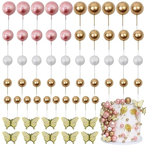LARDUX 60 PCS Tortendeko Kugel - Schmetterling Kuchen Dekorationen DIY Mini Ballon Cupcake Einsatz für Geburtstag Party Baby Dusche Hochzeit - Roségold