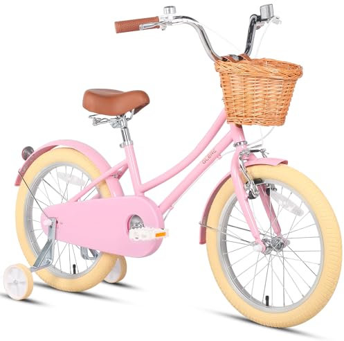 Glerc 18 Zoll Kinder Mädchen Fahrrad für 14 Jahre alt kleine Mädchen Retro Vintage-Stil Fahrräder mit Korb Training Räder und Glocke, Rosa