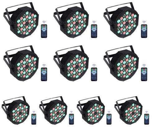 10PCS LED Par Strahler 36 LED Discolicht Partylicht RGB DMX512 mit Fernbedienung, Bühnenlicht 7 Lichtmodi DJ licht für Party Bar Stage Feste Show