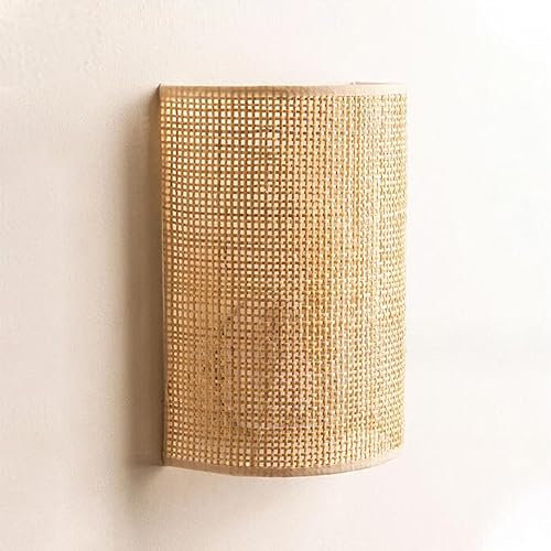 Lfoute Bambus Wandlampe Innen Retro Wandleuchte Rattan E27 Treppe Wandspots Handgefertigtem Innendekoration Vintage Lampenschirm Bambus Lampe Wohnzimmer Schlafzimmer Esszimmer Flur Wandleuchten