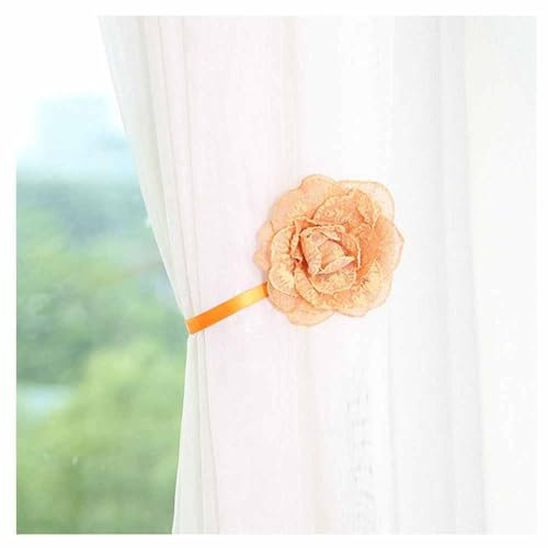 SHTGOI 2 Stücke Blumen Vorhang Raffhalter Magnetische Gardinenhalter Klammer ohne Bohren Vorhang Zugband Blasenblume Vorhanghalter mit Flexiblem Seil für Wohnzimmer Badezimmer Deko 30cm Orange