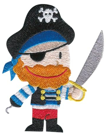Catch the Patch Pirat Saebel Aufnäher zum Aufbügeln 6,7 x 8,5 cm Bügelbild für Kinder mit Karibik Schatz Vintage Original, Bügelpatch Patches Bügelflicken Kindergeburtstag