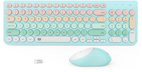 TKVPJYYI Kabellose Tastatur und Maus, 2,4 GHz USB schnurlose runde Tasten Set für Laptop, Computer, TV (Pink + Blau)