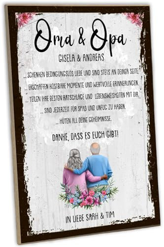schilderkreis24 Holzschild 28x19cm – Personalisierbares Geschenk für Oma & Opa mit individuellen Figuren, Namen und Sprüchen – Dekoration für Wand oder Tisch (Oma & Opa personalisiert)