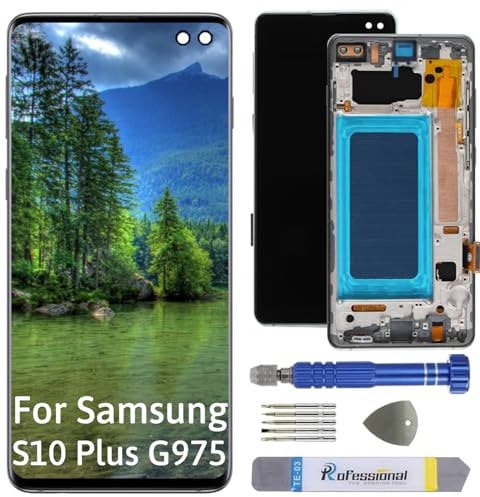 Int'x Display INCELL für Samsung S10 Plus - Ersatzbildschirm für LCD mit Rahmen - Touchscreen mit Reparaturwerkzeug-Kits - Ersetzt einen defekten Bildschirm - Schwarz