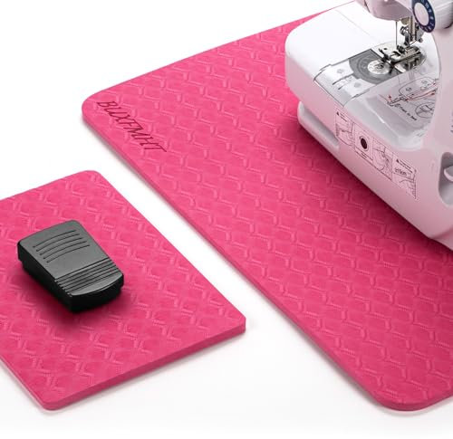 BUXFMHT Sewing Mat Set, Sewing Machine Muffling Mat, Reduce Sewing Machine & Pedal Vibrations, Movement and Slipping, Sewing Machine and Sergers Accessory (2-Piece Set) (Rose Red)