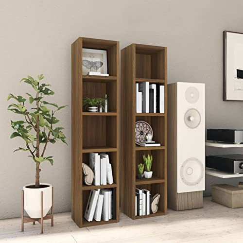 TANZEM CD-Regale 2 STK CD Aufbewahrung, Medienregal, DVD-Regal, Album Für CDs, DVD Fächer, CD Ständer, Braun Eichen-Optik 21x16x93,5 cm Holzwerkstoff