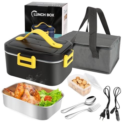 talifoca Elektrische Lunchbox 75W 1,5L Edelstahl Entnehmbare Tragbarer brotdose 12V/24V/220V Insulated Wärmebox Auto/Lkw/Büro, Mit Isolierter Tasche