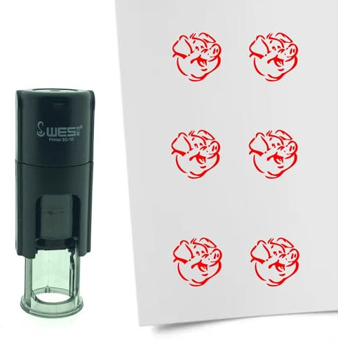 CombiCraft Selbstfärbender Stempel Schwein in Rot, 10mm rund - Ideal für Bulletjournals und Treuekarten