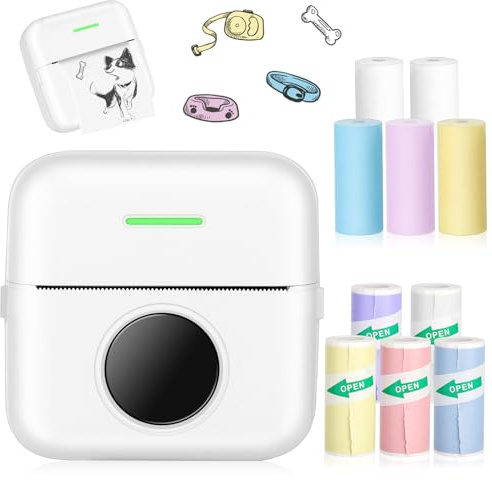 Imprimante autocollante, mini imprimante de poche avec 10 rouleaux de papier d'impression pour application Android ou iOS, imprimante Bluetooth portable sans encre cadeau pour enfants, imprimante