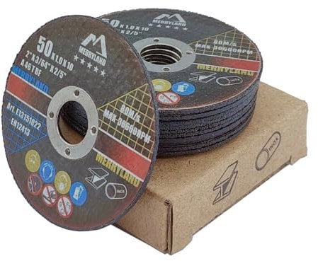 Merryland Cutting Disc 50mm Metal for Angle Grinder, 50 X 1.0 X 10 mm Cutting Wheel 10 Pieces, INOX Stainless Steel Iron Universal 2 inch Type 41, Expert-Line E13151022-10