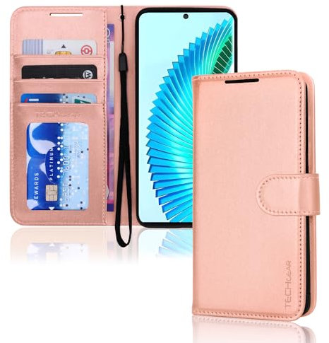 TECHGEAR Étui Portefeuille en Cuir pour Honor Magic 6 Lite 5G, étui de Protection à Rabat [Blocage RFID] avec Porte-Cartes, Support et Bracelet - Cuir PU doré Rose avec Fermeture magnétique