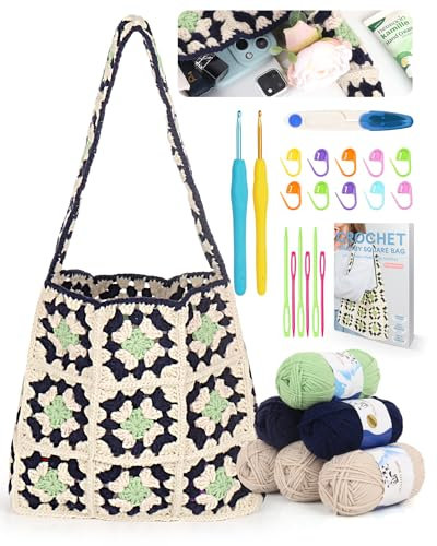 Aeelike Häkelset Häkeln für Anfänger, Starter Häkel Set mit Häkelnadel 3,5 mm 4,0 mm, Häkelgarn, Zubehör, Häkeltasche Granny Square
