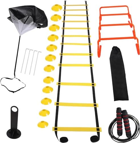REDCAMP Fußball Trainingszubehör Kinder beinhaltet Agility Leiter, Sprung Seil, Agility Hürden, Disc Cones, Fußball Training Ausrüstung mit Tasche für Junge Erwachsene