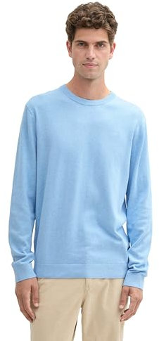 TOM TAILOR Herren 1039810 Strickpullover mit Crewneck, 37092-Sky Blue Dark Melange, L