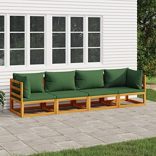 Blukee 4-TLG. Garten-Lounge-Set mit Grünen Kissen Massivholz Balkon Lounge Klein Balkonlounge Garden Furniture Sets Balkonsofa Gartensofa Loungemöbel Balkon Outdoor Sofa Gartenlounge Outdoor