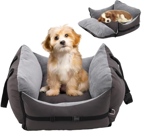 Forroby Dog Car Seat,Specific Dog Raised Seat with Safety Belt and Double-sided Cushion,Detachable Dog Booster Car Seat,Car Bed for Small Cats,Comfy and Soft Travel Bed(Grey)