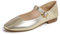 Feversole Women's Mary Jane Fashion Square Toe Easy Buckle Low Heel Slip On Flats Gold Vegan Leather Size 6 UK