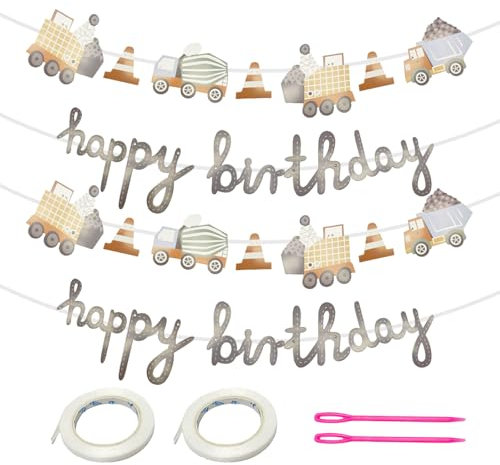 UILYNIU Happy Birthday Bunte Fahrzeuge Laster DIY Partykette Baustelle Girlande Deko Kindergeburtstag DIY Hängekette Geburtstag Junge oder Foto Photo Booth Fotografie Vintage (Schwarz)