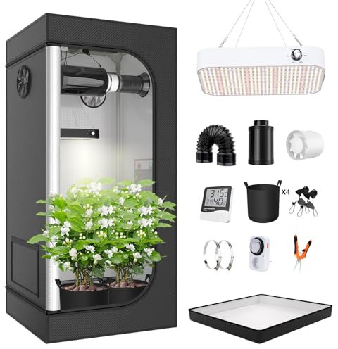 TOPRON Growzelt Komplettset Anbau Set mit 200W LED Vollspektrum Grow Lampe Dimmbar, 100x100x200cm GrowZelt Kit Komplettes Hydroponics Grow Tent Complete Set(100x100x200cm)