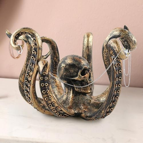Octopus Mug Holder, Octopus Mug Tree, Skull Octopus Cup Holder, Vintage Skeleton Resin Octopus Desktop Statue, Tea Cup Holder for Kitchen, Jewelry Holder