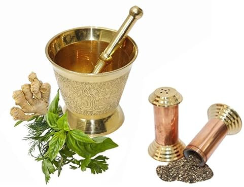 BRACOP Mortier et Pilon en Laiton Petit modèle pour hammam. Gadgets de Cuisine Broyeur Herbes Moulin à épices Bol Molcajete Outils Cuisine Mortier Pilon Ensemble de 2 pièces Cadeaux Indiens Broyeur