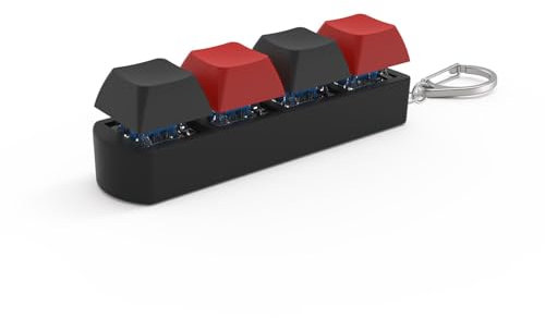 Keyboard Fidget Toy, Fidget Toys Keyboard, 4 Button Fidget Keyboard Keychain Stress Relief Toys ,Multi-Functional Keychain Fidget, Funny Finger Keyboard Keychain Fidget Toys Without Lights(Black+Red)