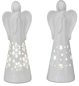 formano Engel Weihnachtsschmuck Figur Porzellan-Weihnachtsengel mit LED-Beleuchtung, 21 cm, Lieferumfang 1 Stück