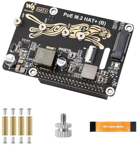 PCIe to M.2 Adapter with PoE Function (B) for Raspberry Pi 5, Supports NVMe M.2 SSD (2230/2242/2260/2280), High-Speed Reading/Writing, IEEE 802.3af/at PoE HAT with Dual LED Indicators