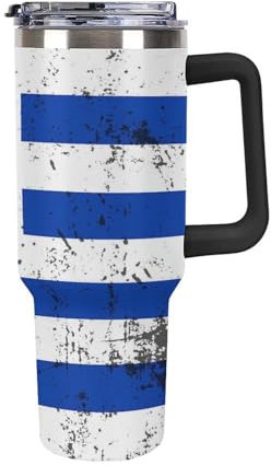 KWQDOZF Vaso de acero inoxidable con pajita y bandera de Uruguay retro - Botella de agua aislada de 40 oz - Taza térmica para el hogar, la oficina o el automóvil