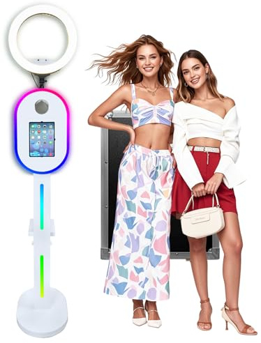 PAAFNN Tragbare Fotokabine, kompatibel mit iPad 10,2 Zoll bis 13 Zoll, mit RGB-Lichtschalenständer, Selfie-Photobooth-Maschine für Veranstaltungen (Weiß, Fotoautomaten-Maschine)