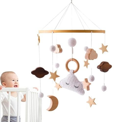 Mobile Wiege mobiler Kleiderbügel | Baby mit Holzpunkten Sternen Windspiel Handy für Kindergarten Wiege Spielzeug Kinderzimmer Dekorationen Zubehör